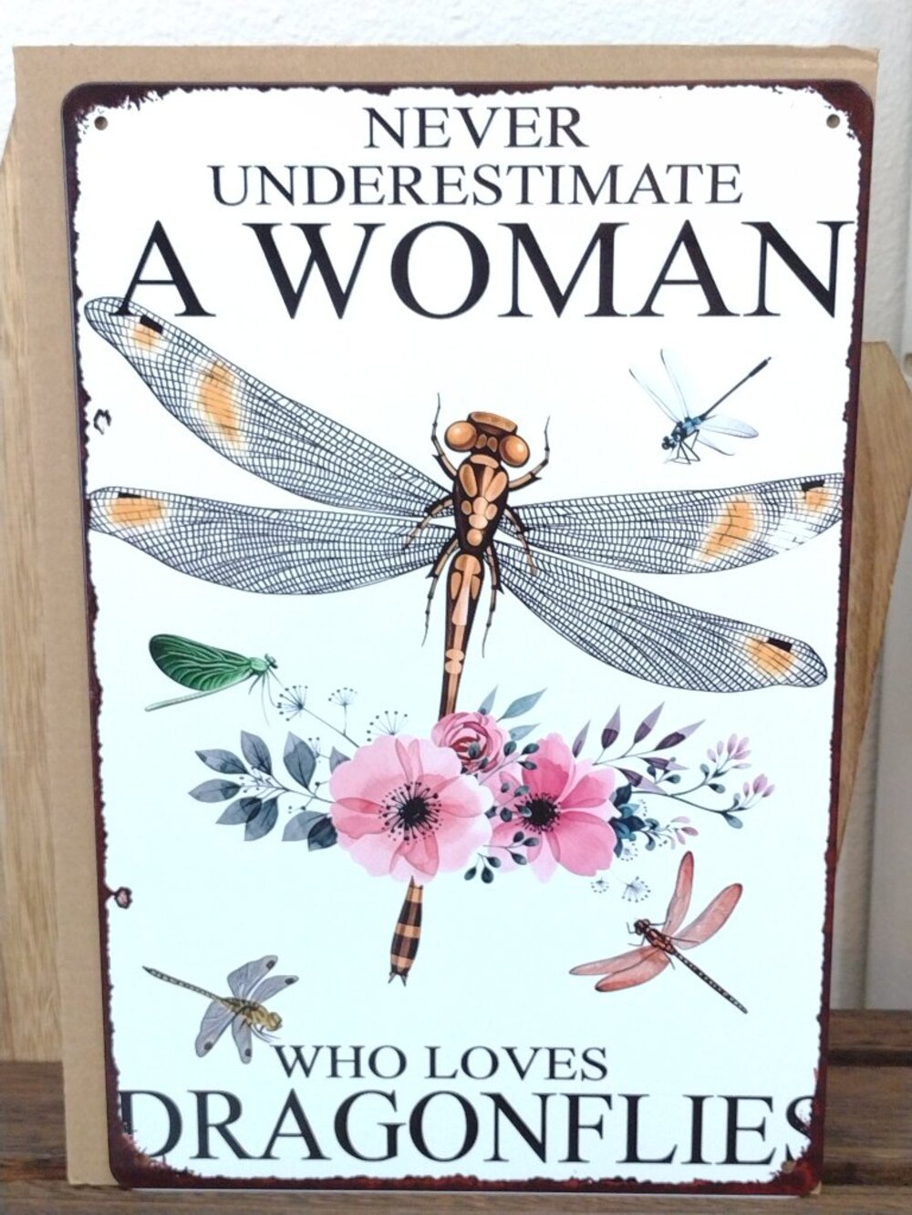 Dragonfly Gift "Never Underestimate a Woman Who Loves Dragonflies" + Necklace